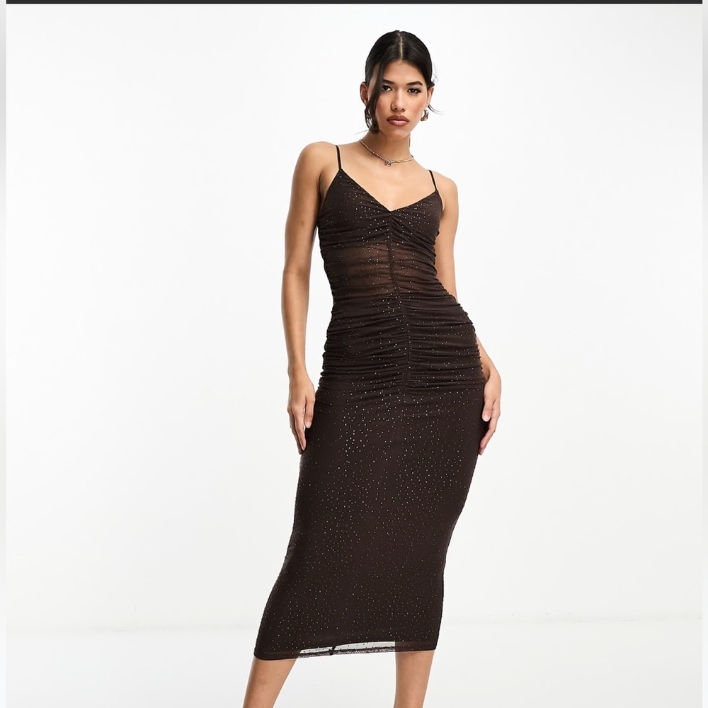 AFRM brown Lupita Rhinestone Mesh Dress